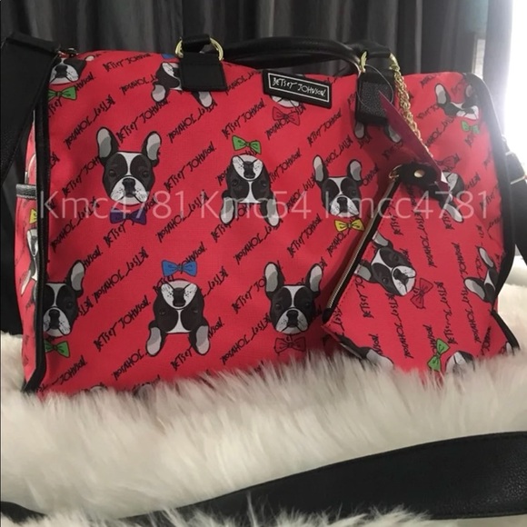 Betsey Johnson Handbags - Betsey Johnson Boston Terrier Weekender red black